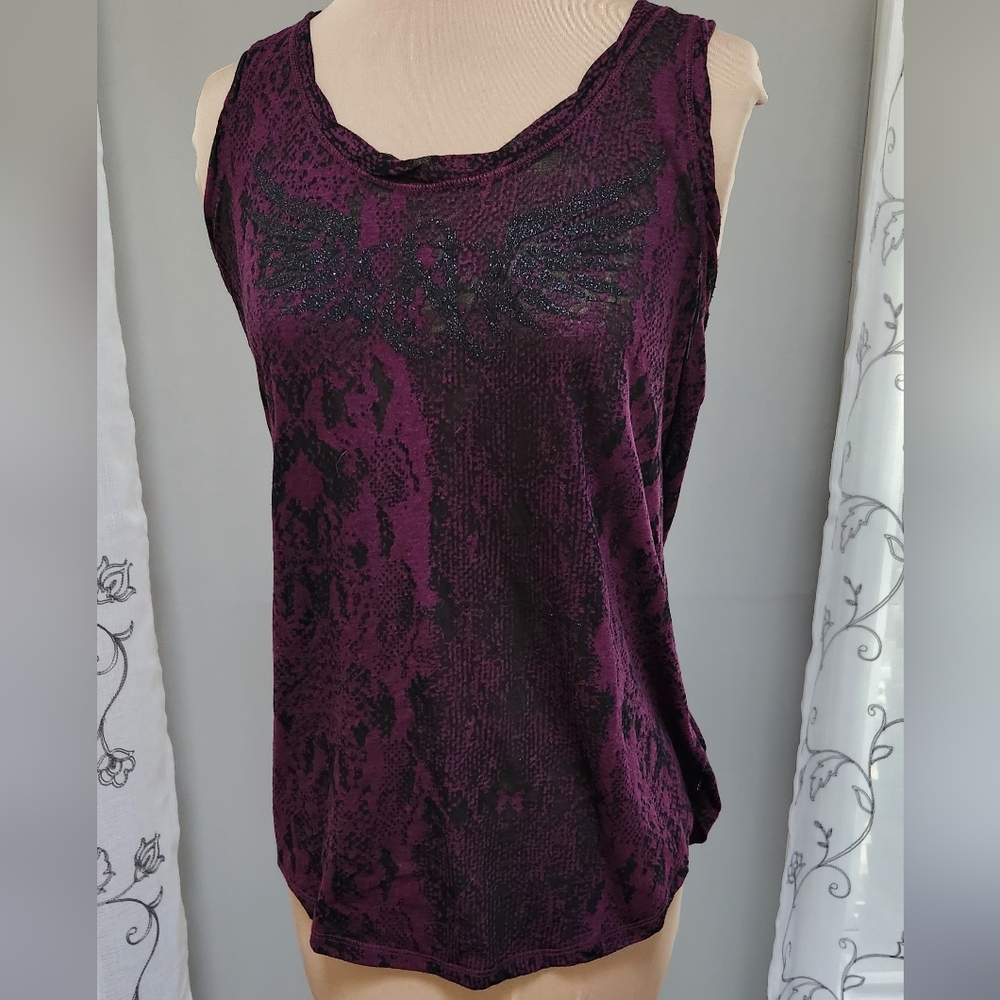 Rock & Republic burnout glitter wings tank top Boysenberry